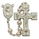 First Communion Pearl Rosary with Praying Girl Centerpiece  