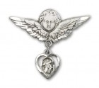 Pin Badge with Guardian Angel Charm and Angel with Larger Wings Badge Pin