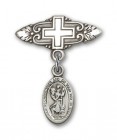 Pin Badge with St. Christopher Charm and Badge Pin with Cross