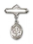 Pin Badge with St. Alexander Sauli Charm and Polished Engravable Badge Pin
