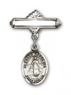 Pin Badge with Blessed Karolina Kozkowna Charm and Polished Engravable Badge Pin