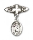 Pin Badge with St. Stephen the Martyr Charm and Badge Pin with Cross