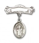 Pin Badge with St. Stanislaus Charm and Arched Polished Engravable Badge Pin