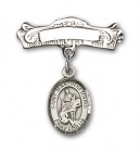 Pin Badge with St. Martin of Tours Charm and Arched Polished Engravable Badge Pin