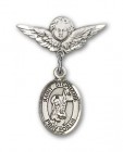 Pin Badge with St. Stephanie Charm and Angel with Smaller Wings Badge Pin