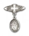 Pin Badge with St. Bernard of Clairvaux Charm and Badge Pin with Cross