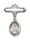 Pin Badge with St. Placidus Charm and Polished Engravable Badge Pin