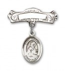 Pin Badge with St. Isidore of Seville Charm and Arched Polished Engravable Badge Pin