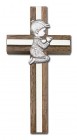 Praying Boy Cross in Walnut 4" with Metal Inlay