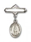 Pin Badge with Virgin of the Globe Charm and Polished Engravable Badge Pin