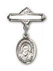 Pin Badge with St. Francis de Sales Charm and Polished Engravable Badge Pin