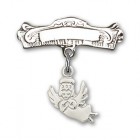 Baby Pin with Guardian Angel Charm and Arched Polished Engravable Badge Pin