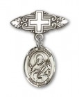 Pin Badge with St. Meinrad of Einsideln Charm and Badge Pin with Cross