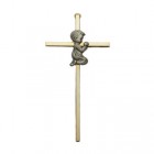 Praying Boy Brass Baby Cross 7"H  