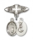 Pin Badge with Our Lady of Guadalupe Charm and Badge Pin with Cross