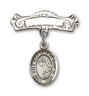 Pin Badge with Footprints Cross Charm and Arched Polished Engravable Badge Pin