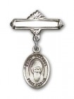 Pin Badge with St. Sharbel Charm and Polished Engravable Badge Pin
