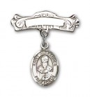 Pin Badge with St. Alexander Sauli Charm and Arched Polished Engravable Badge Pin
