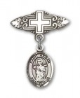 Pin Badge with St. Aedan of Ferns Charm and Badge Pin with Cross