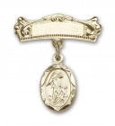 Baby Pin with Guardian Angel Charm and Arched Polished Engravable Badge Pin