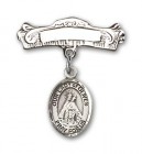 Pin Badge with Our Lady of Olives Charm and Arched Polished Engravable Badge Pin