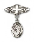 Pin Badge with St. Brendan the Navigator Charm and Badge Pin with Cross