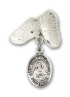Pin Badge with St. Bede the Venerable Charm and Baby Boots Pin