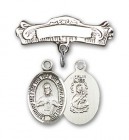 Pin Badge with Scapular Charm and Arched Polished Engravable Badge Pin