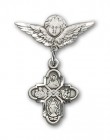 Pin Badge with 4-Way Charm and Angel with Smaller Wings Badge Pin