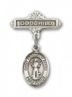 Pin Badge with St. Francis of Assisi Charm and Godchild Badge Pin