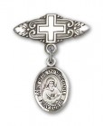 Pin Badge with St. Bede the Venerable Charm and Badge Pin with Cross