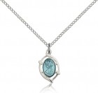 Open-Cut Oval with Blue Enamel Women's St. Christopher Necklace