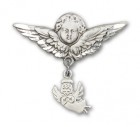 Baby Pin with Guardian Angel Charm and Angel with Larger Wings Badge Pin