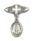 Pin Badge with Virgin of the Globe Charm and Badge Pin with Cross