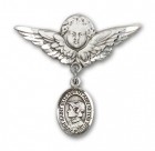 Pin Badge with St. Elizabeth Ann Seton Charm and Angel with Larger Wings Badge Pin