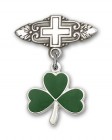 Pin Badge with Shamrock Charm and Badge Pin with Cross