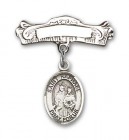 Pin Badge with St. Raphael the Archangel Charm and Arched Polished Engravable Badge Pin