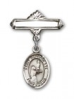 Pin Badge with St. Bernadette Charm and Polished Engravable Badge Pin