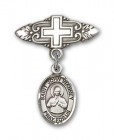 Pin Badge with St. John Vianney Charm and Badge Pin with Cross