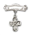 Pin Badge with 4-Way Charm and Arched Polished Engravable Badge Pin