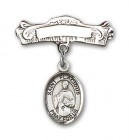 Pin Badge with St. Placidus Charm and Arched Polished Engravable Badge Pin
