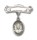 Pin Badge with St. Josephine Bakhita Charm and Arched Polished Engravable Badge Pin