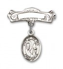 Pin Badge with Our Lady Star of the Sea Charm and Arched Polished Engravable Badge Pin