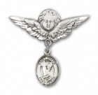 Pin Badge with St. Helen Charm and Angel with Larger Wings Badge Pin