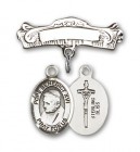 Pin Badge with Pope Benedict XVI Charm and Arched Polished Engravable Badge Pin