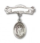 Pin Badge with St. Patrick Charm and Arched Polished Engravable Badge Pin