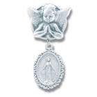 Baby Pin Guardian Angel and Miraculous Medal Sterling Silver