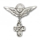 Pin Badge with 4-Way Charm and Angel with Larger Wings Badge Pin