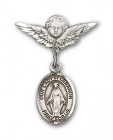 Pin Badge with Our Lady of Lebanon Charm and Angel with Smaller Wings Badge Pin