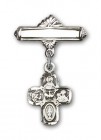 Pin Badge with 4-Way Charm and Polished Engravable Badge Pin